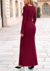 PRETTYGARDEN Women's Fall Fashion Long Sleeve Maxi Dress Ribbed Knit Boat Neck Bodycon Casual Dresses Going Out Outfits