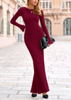 PRETTYGARDEN Women's Fall Fashion Long Sleeve Maxi Dress Ribbed Knit Boat Neck Bodycon Casual Dresses Going Out Outfits