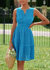 PRETTYGARDEN Women's Summer Dresses Sleeveless V Neck Eyelet Hollow Out Swing A Line Beach Vacation Sun Dress