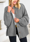 PRETTYGARDEN Women's Winter Button Down Cardigan Sweaters Mock Neck Lantern Long Sleeve Chunky Knit Jacket Trendy Outerwear