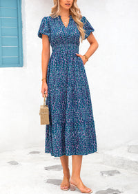 Casual V-neck short sleeved Bohemian Maxi dress