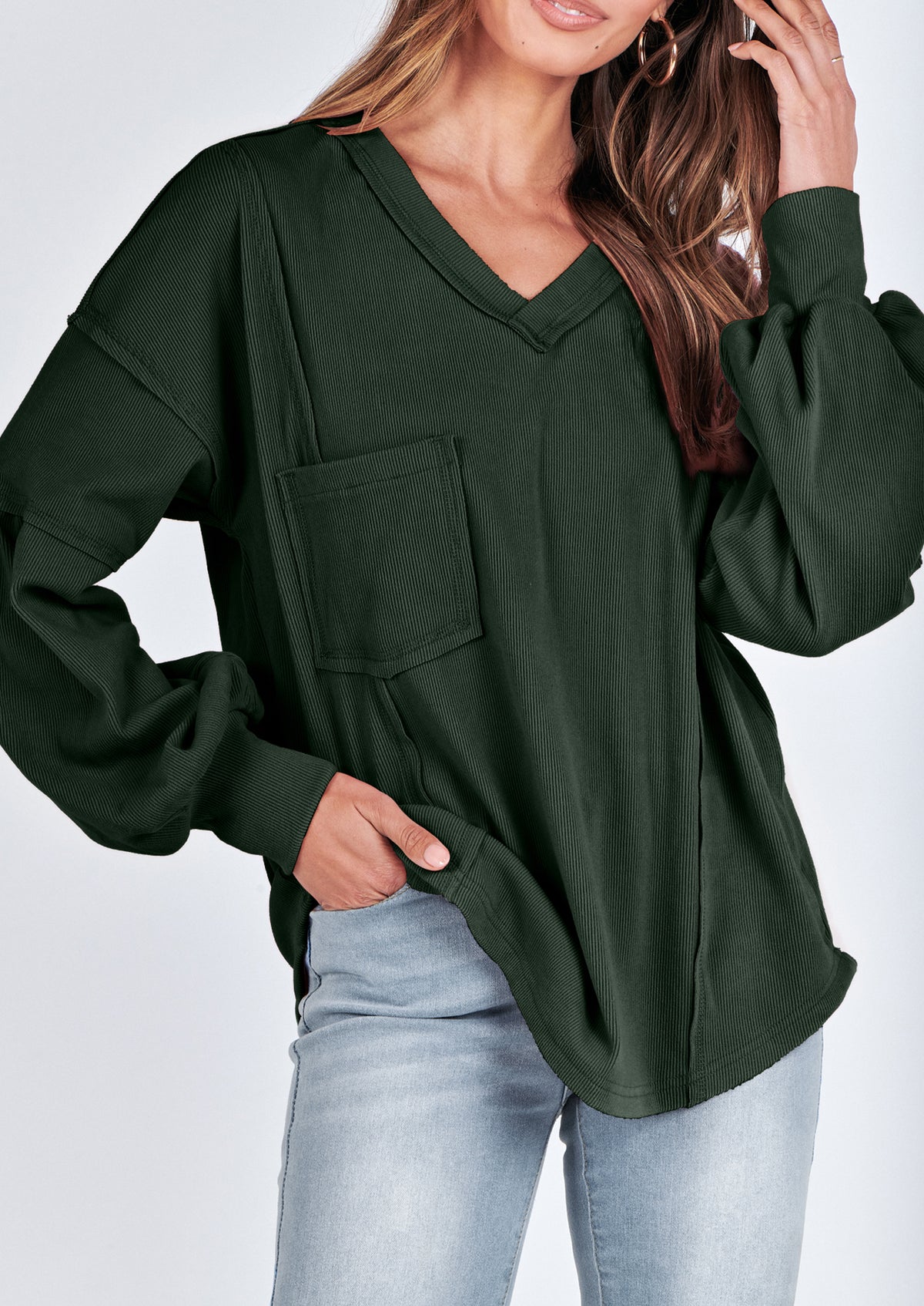 Long Sleeved Casual V-Neck Loose Knit Pullover