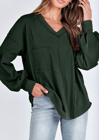 Long Sleeved Casual V-Neck Loose Knit Pullover