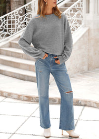 Casual Crew Neck Long Sleeve Pullover Ribbed Knit Loose Fit Sweaters