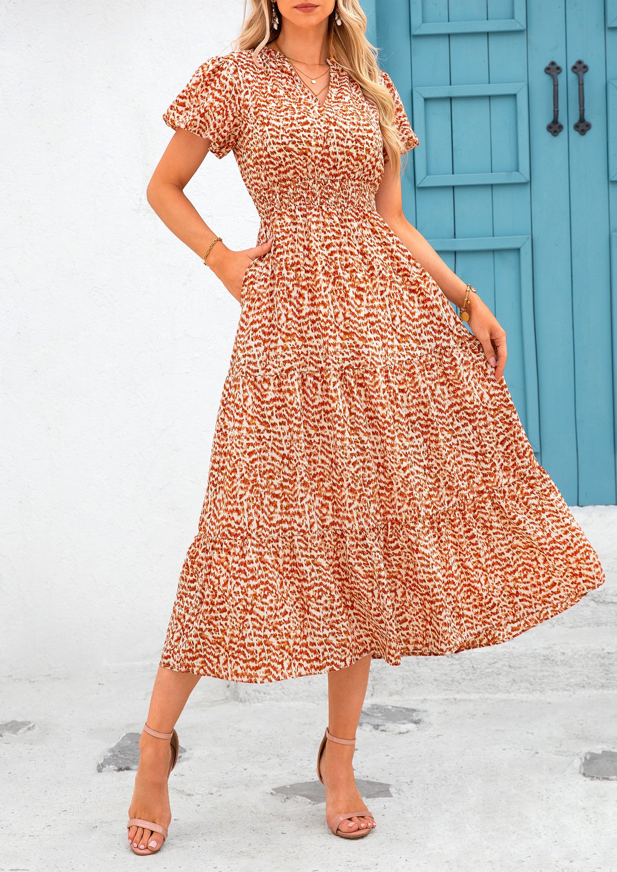 Casual V-neck short sleeved Bohemian Maxi dress