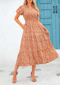 Casual V-neck short sleeved Bohemian Maxi dress