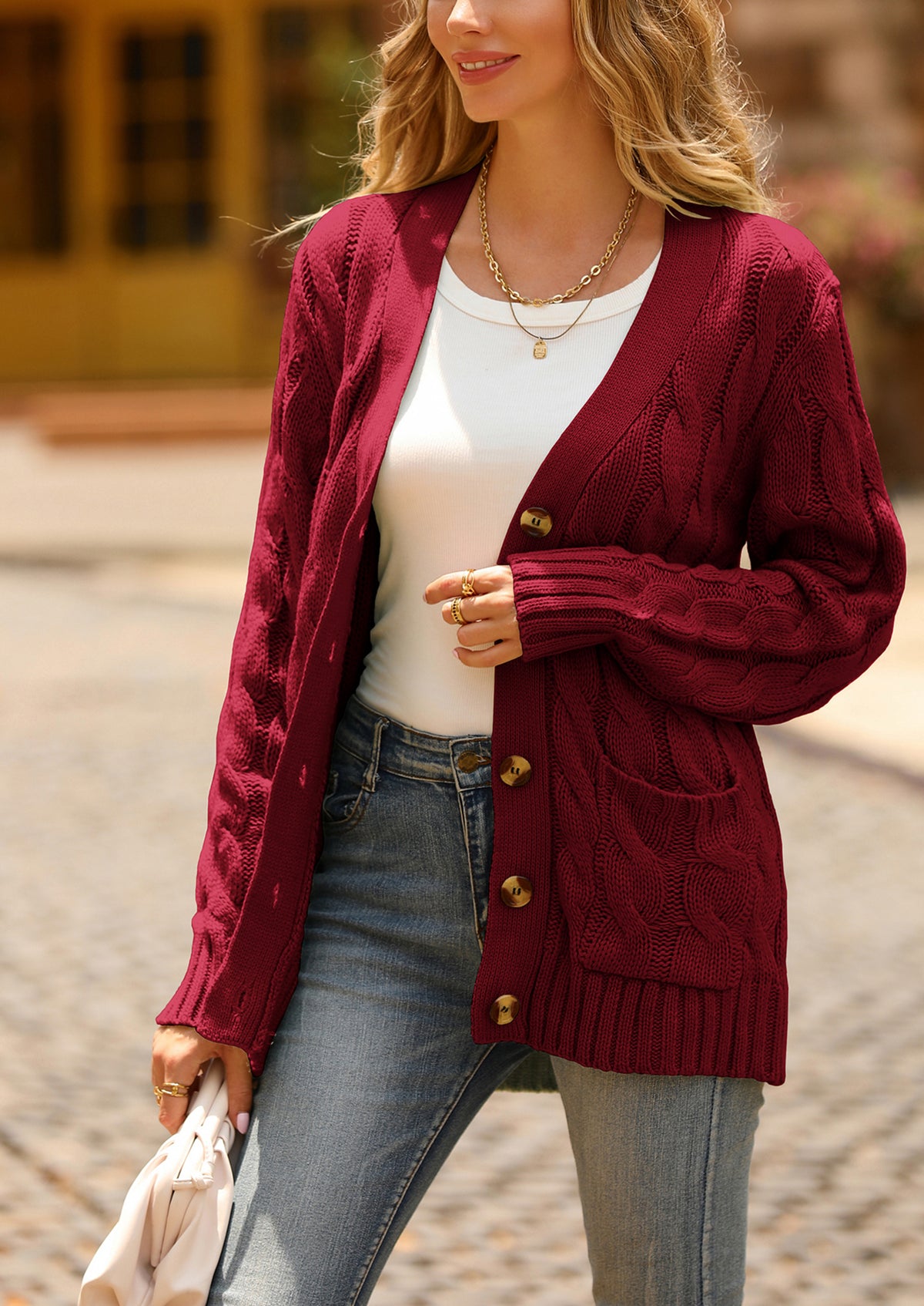 Knitted Solid Color Button Down Chunky Outwear Cardigan