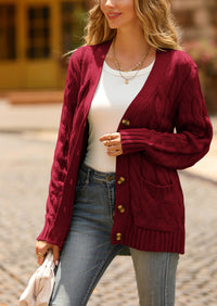 Knitted Solid Color Button Down Chunky Outwear Cardigan