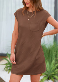 Cap Sleeve Crew Neck Casual Loose Basic Mini Dress