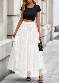 PRETTYGARDEN Maxi Skirts for Women Fall Tulle High Waisted Ruffle Flowy A-Line Long Skirt Country Concert Outfits