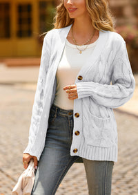 Knitted Solid Color Button Down Chunky Outwear Cardigan