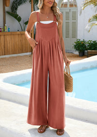 Casual Sleeveless Shoulder Strap Loose Wide Leg Pants