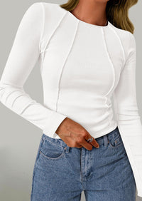 Long Sleeved Crop Exposed Casual T-Shirt