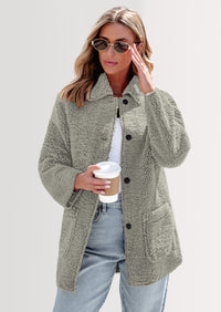 PRETTYGARDEN Women's Winter Faux Fur Coats Long Sleeve Lapel Button Down Pockets Fleece Sherpa Jacket Casual Trendy Outerwear