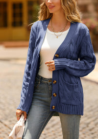 Knitted Solid Color Button Down Chunky Outwear Cardigan