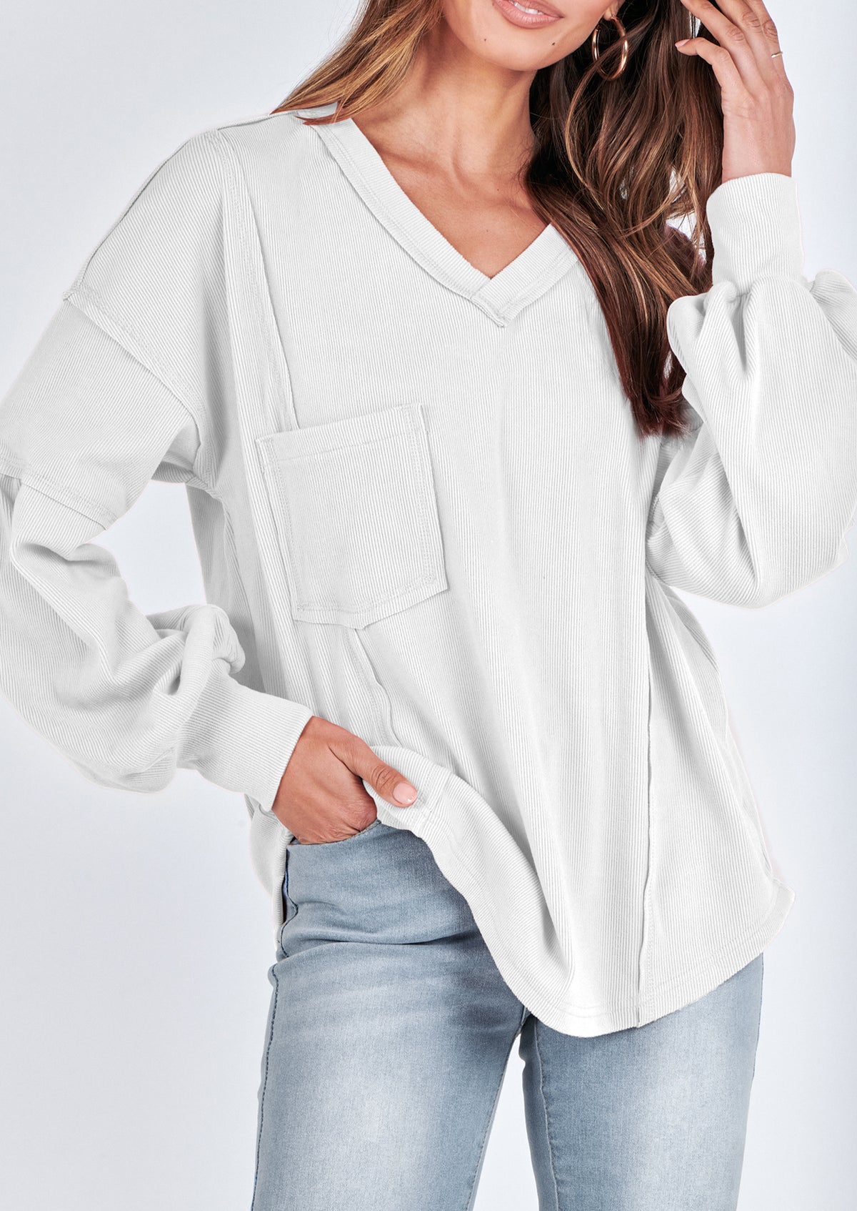 Long Sleeved Casual V-Neck Loose Knit Pullover
