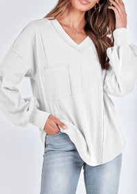 Long Sleeved Casual V-Neck Loose Knit Pullover