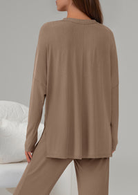 PRETTYGARDEN 2 Piece Lounge Sets for Women Fall Outfits Casual Loose Long Sleeve Tops Wide Leg Pants Matching Pajama Set