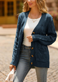Knitted Solid Color Button Down Chunky Outwear Cardigan