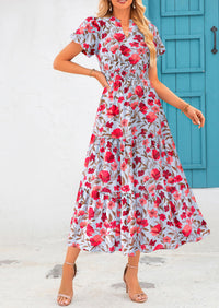 Casual V-neck short sleeved Bohemian Maxi dress