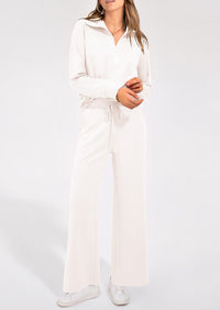 Flip Collar Half Zip Top And Wide Leg Pants Casual Two-Piece Set
