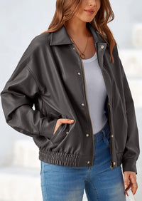 PRETTYGARDEN Women's Faux Leather Motorcycle Jacket Trendy Fall Spring Clothes Oversized Zip Up Winter Coat Outerwear