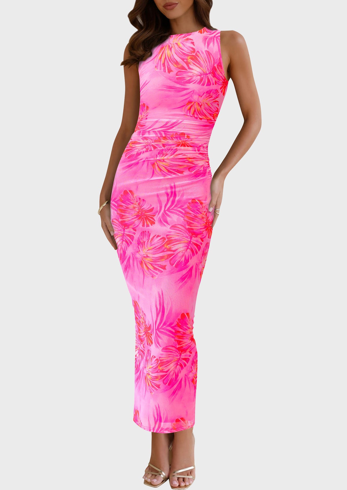 Floral Bodycon Sleeveless Mesh Maxi Long Dresses