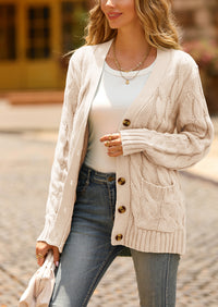 Knitted Solid Color Button Down Chunky Outwear Cardigan