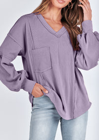 Long Sleeved Casual V-Neck Loose Knit Pullover