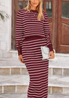 PRETTYGARDEN 2 Piece Skirts Sets For Women Fall Fashion Striped Sweater Dress Knit Lounge Travel Outfits Winter Clothing