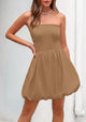 Tube Top Casual Smocked A Line Sundress Trendy Strapless Bubble Short Mini Dresses