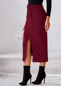 Casual Work High Waisted Long Slit Corduroy Midi Pencil Skirts