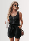PRETTYGARDEN Casual Shorts Jumpsuit Plain Scoop Neck Button Down Sleeveless Tank Top Rompers