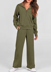 PRETTYGARDEN Women's 2 Piece Outfits Casual Lapel Half Zip Sweatshirts And Wide Leg Pants Tracksuit Sets