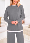 PRETTYGARDEN Two Piece Matching Sweater Lounge Sets Knit Long Sleeve Pullover Tops Wide Leg Pants