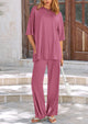 Short Sleeve Pullover Tops And Wide Leg Pants Two Piece Sets