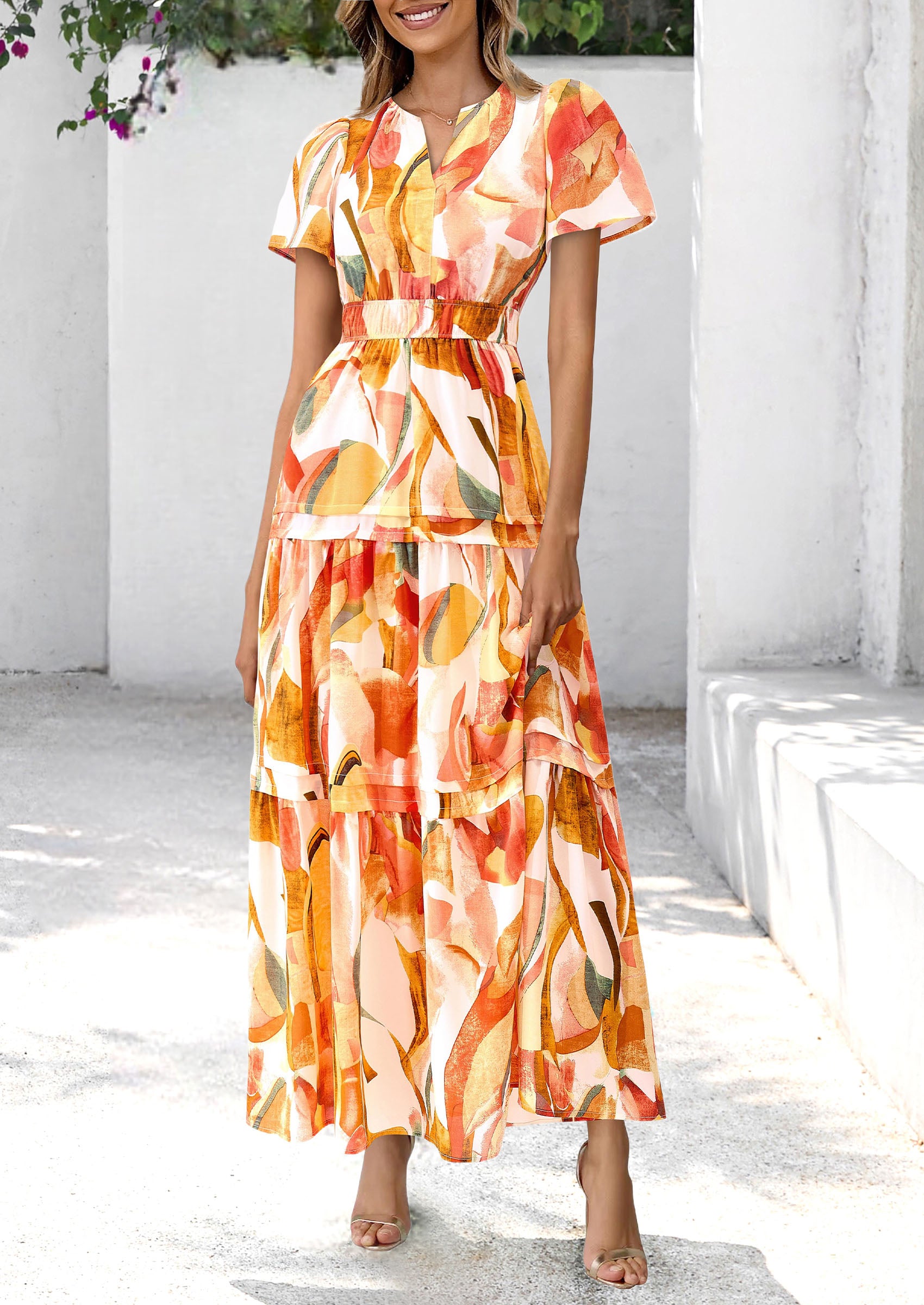 PRETTYGARDEN Boho V Neck Beach Vacation Maxi Dresses