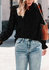 Puff Long Sleeve Button V Neck Hollow Out Lace Embroidered Casual Pullover Blouses