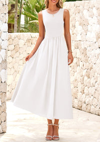 Casual Sleeveless Striped Ribbed Knit Long Dresses Beach Vacation Sundress