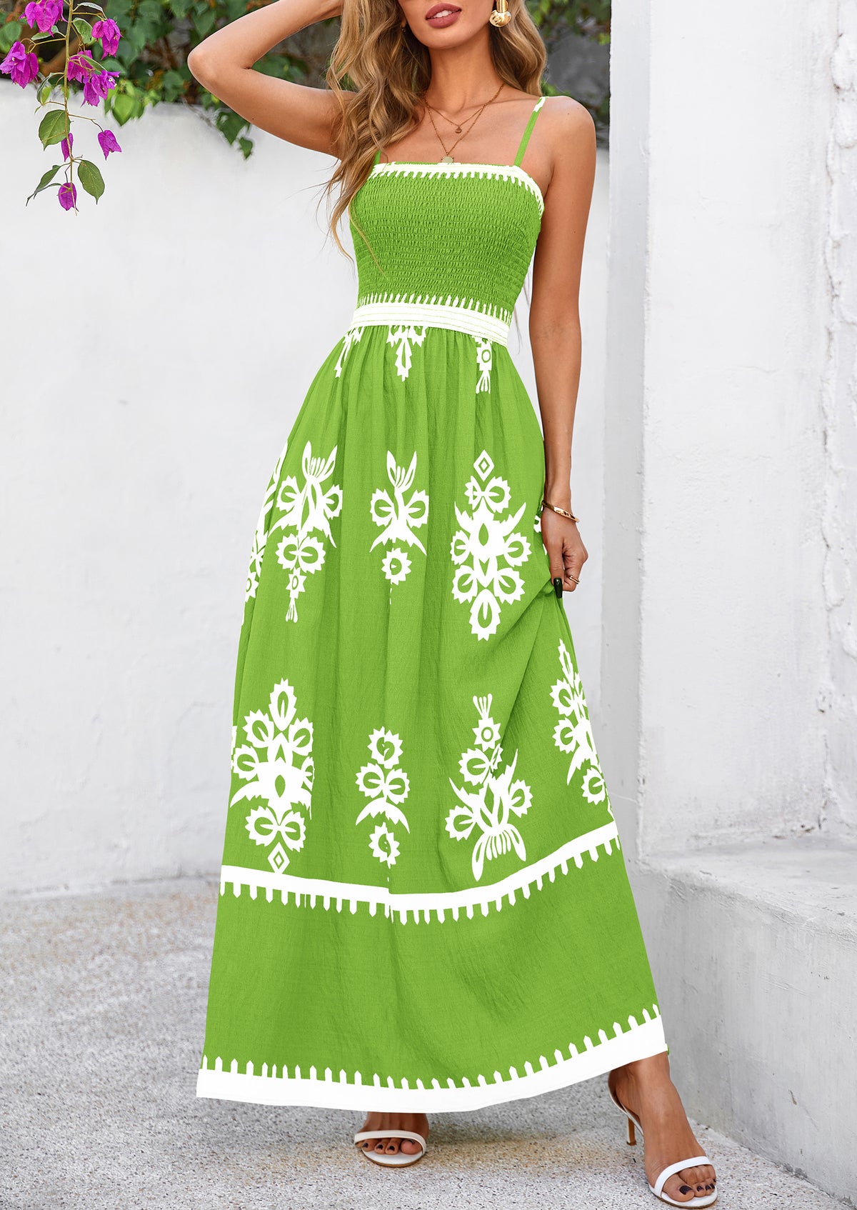 Floral Sundress Spaghetti Strap Flowy Beach Vacation Boho Maxi Dresses