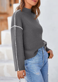 Chunky Knit  Casual Long Sleeve Mock Neck Oversized Loose Sweaters