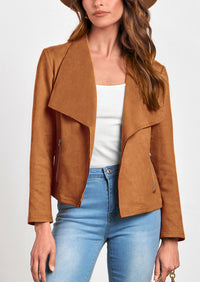 PRETTYGARDEN Women's Faux Suede Jackets Fashion Fall Clothes Long Sleeve Open Front Cropped Coat Outwear