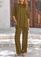 Short Sleeve Pullover Tops And Wide Leg Pants Two Piece Sets