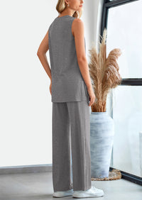 Casual Loose Tank Top Wide Leg Pants 2 Piece Lounge Set