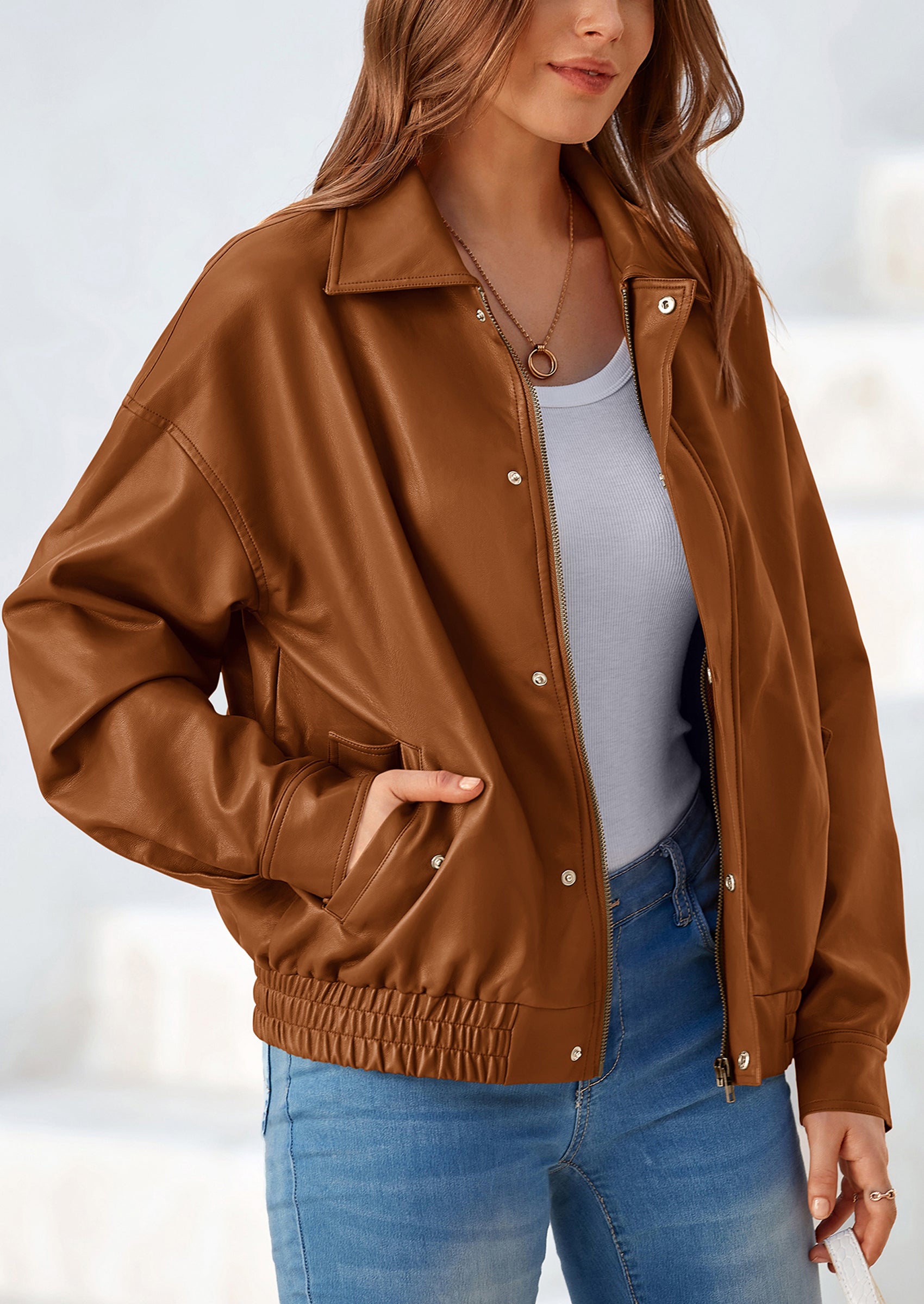 PRETTYGARDEN Women's Faux Leather Motorcycle Jacket Trendy Fall Spring Clothes Oversized Zip Up Winter Coat Outerwear