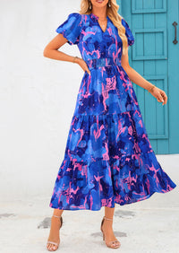 Casual V-neck short sleeved Bohemian Maxi dress