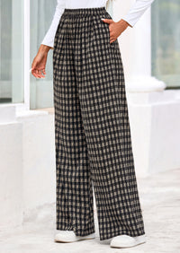 PRETTYGARDEN Casual Women's Pants Elastic Waist Palazzo Long Stretchy Wide Leg Trousers Knit Fall Outfits with Pockets