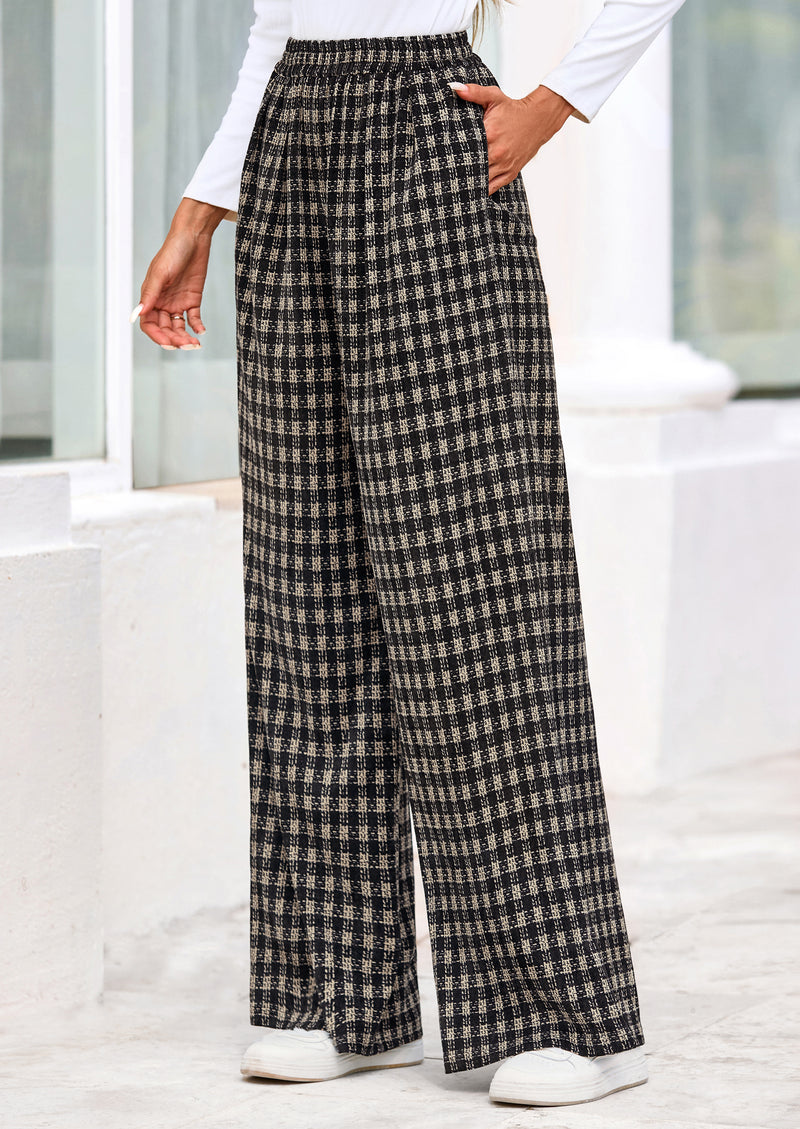 PRETTYGARDEN Casual Women's Pants Elastic Waist Palazzo Long Stretchy Wide Leg Trousers Knit Fall Outfits with Pockets