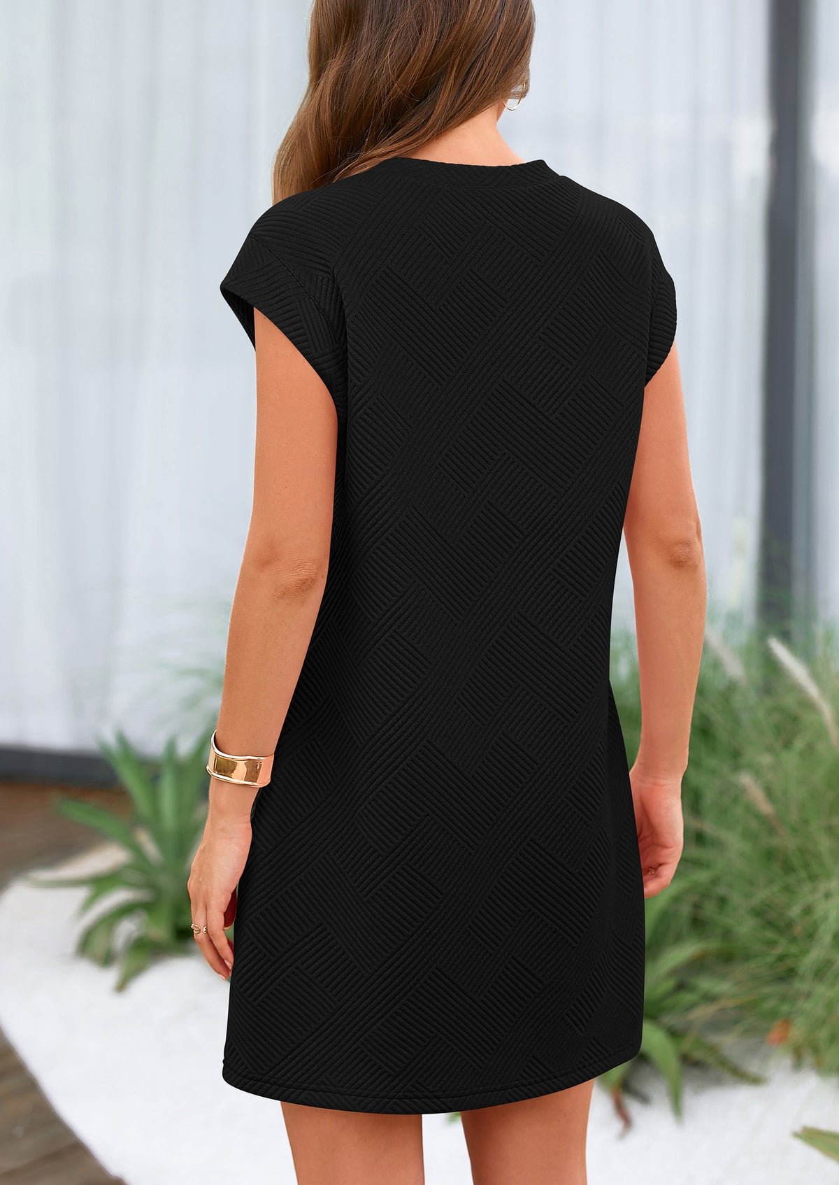 Cap Sleeve Crew Neck Casual Loose Basic Mini Dress