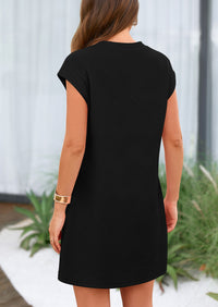 Cap Sleeve Crew Neck Casual Loose Basic Mini Dress